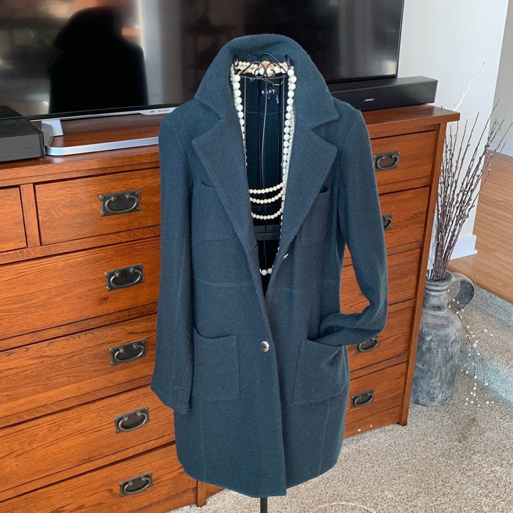 DKNY Green Wool Coat size 8 Medium